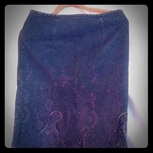 Denim lace at bottom denim skirt.